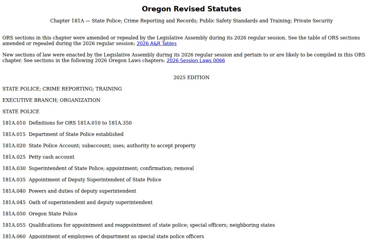 Spray criminal records Oregon criminal history dissemination law