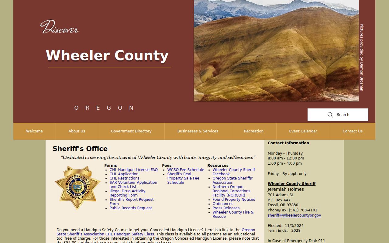 Wheeler County arrest lookup Sheriff contacts and report forms