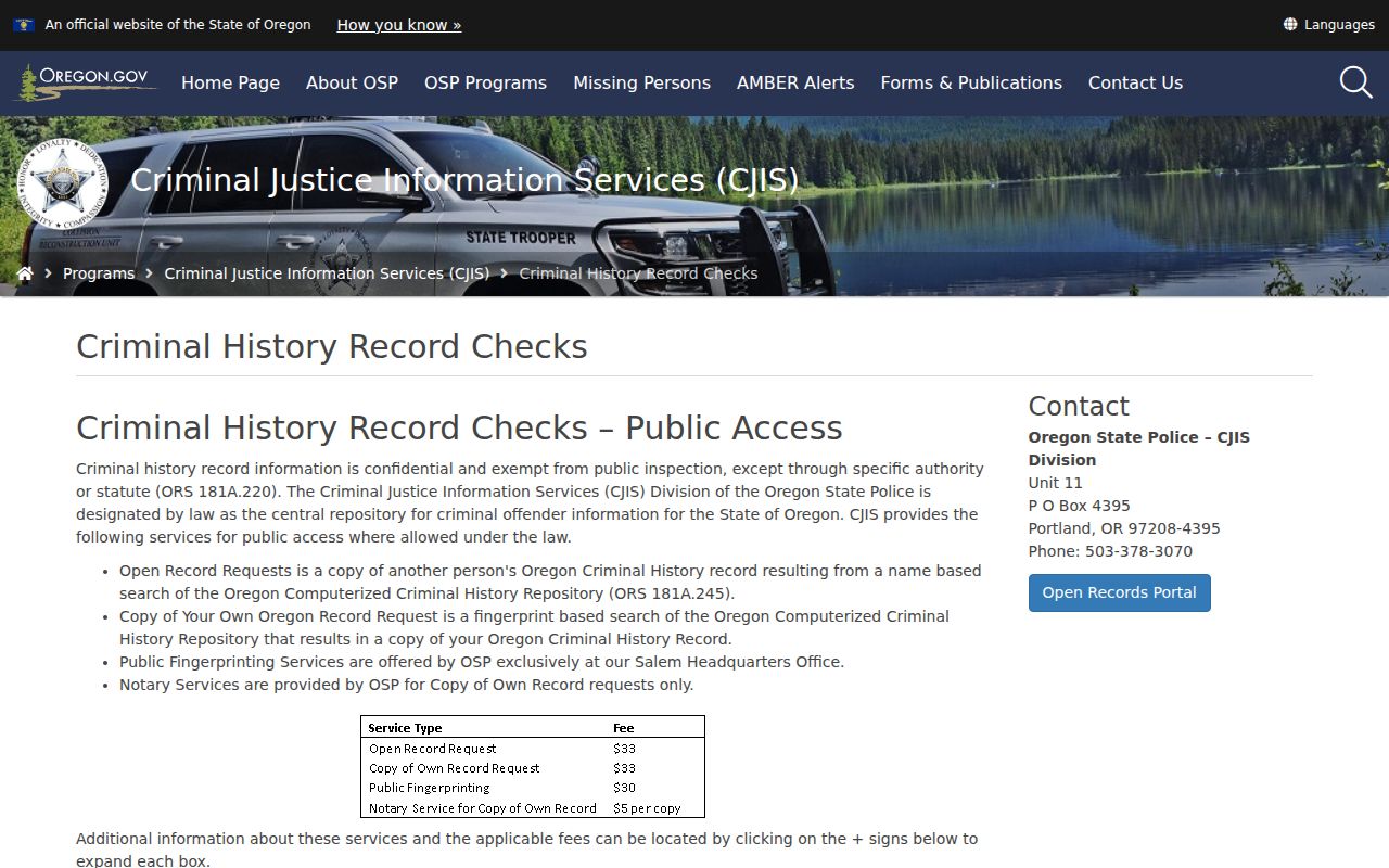 Wheeler County criminal history check options from OSP
